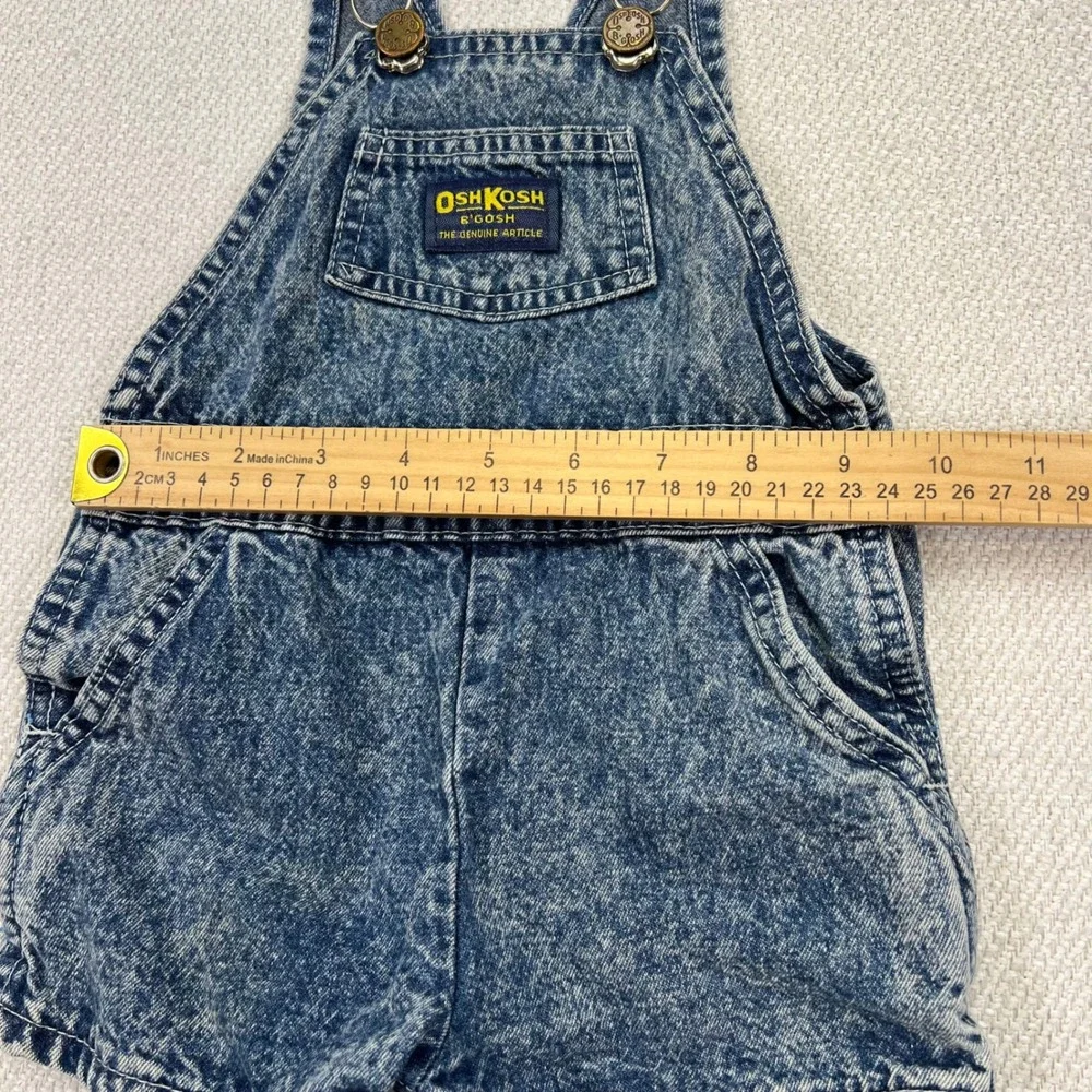 OshKosh B'gosh Denim Shortalls Kids 18M Blue Acid Wash VTG 80s Made in USA